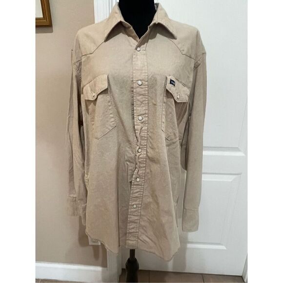 Men's vintage tan Wrangler button up long sleeve shirt - Picture 1 of 7